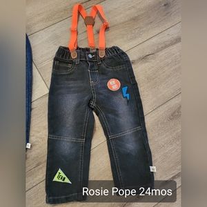 Rosie Pope Baby Boy Black Jeans with Suspenders